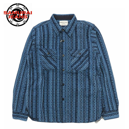 サムライジーンズ SAMURAI JEANS 藍ストライプ 刺し子 ワークシャツ日本製 SSS25-sks 【2025年秋冬新作】