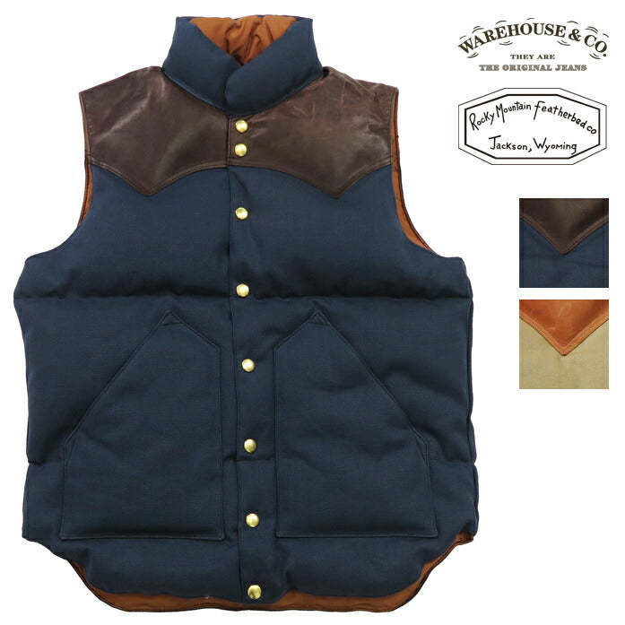 ウェアハウス WAREHOUSE ロッキーマウンテン フェザーベッド ROCKY MOUNTAIN FEATHERBED コットンキャンバス ダウンベスト ホースハイド レザーヨーク NYLON DOWN VEST ホワイトダックダウン WH2223 【2024-25年秋冬新作】