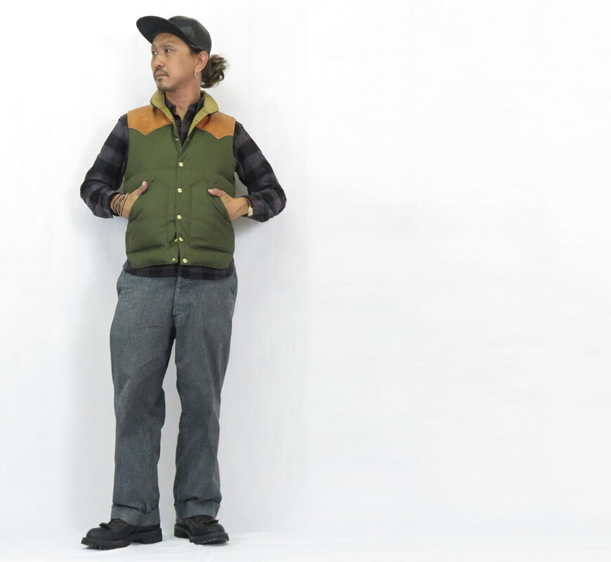 ウェアハウス WAREHOUSE ロッキーマウンテン フェザーベッド ROCKY MOUNTAIN FEATHERBED 硫化染コットンヘリンボーン ダウンベスト ホースハイド レザーヨーク NYLON DOWN VEST ホワイトダックダウン WH2236 【2025年秋冬新作】