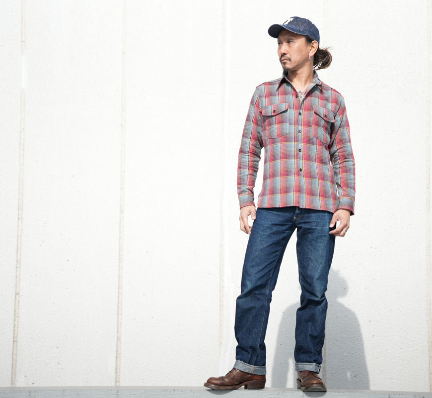 ウェアハウス WAREHOUSE Lot 3022 チェック柄 チンストラップ 長袖 フランネル シャツ G柄