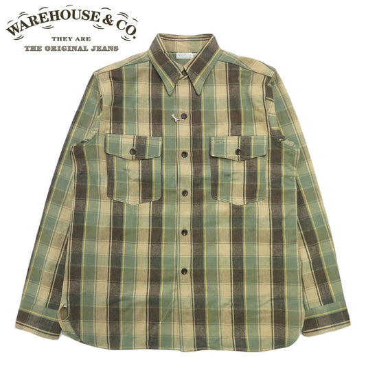 ウェアハウス WAREHOUSE Lot 3022 チェック柄 チンストラップ 長袖 フランネル シャツ H柄 【2025年秋冬新作】