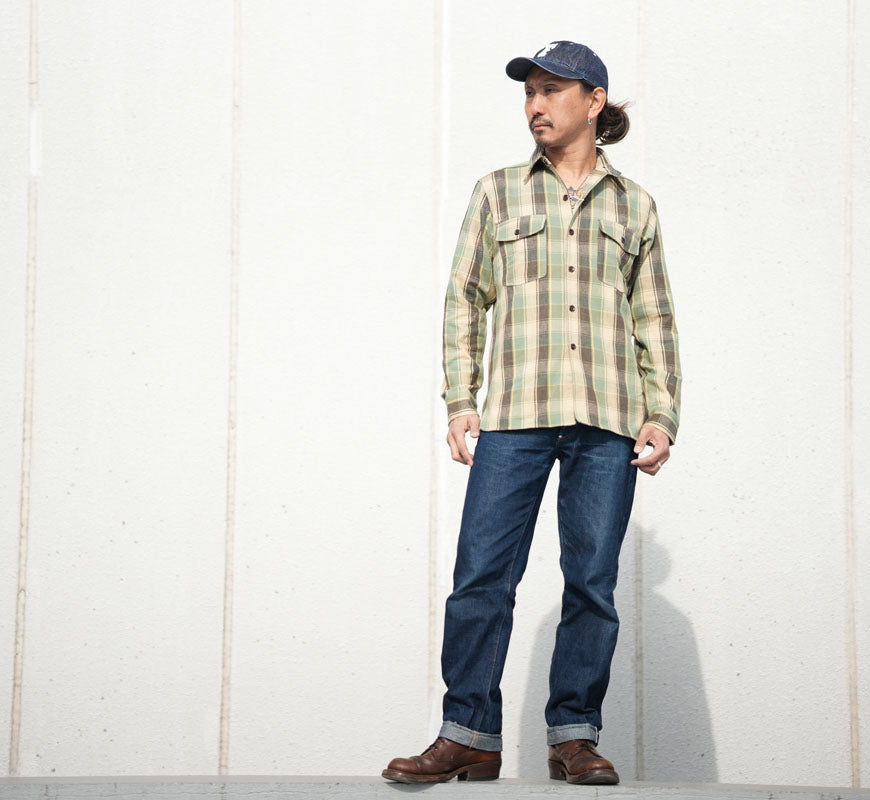 ウェアハウス WAREHOUSE Lot 3022 チェック柄 チンストラップ 長袖 フランネル シャツ H柄