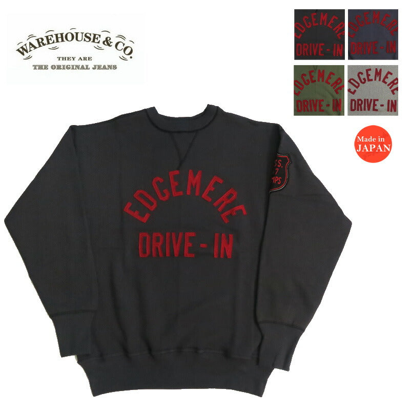 ウェアハウス WAREHOUSE 長袖 クルーネック スウェット アップリケ フェルト刺繍ワッペン Lot.401 EDGEMERE 4本針 【2026年春夏新作】