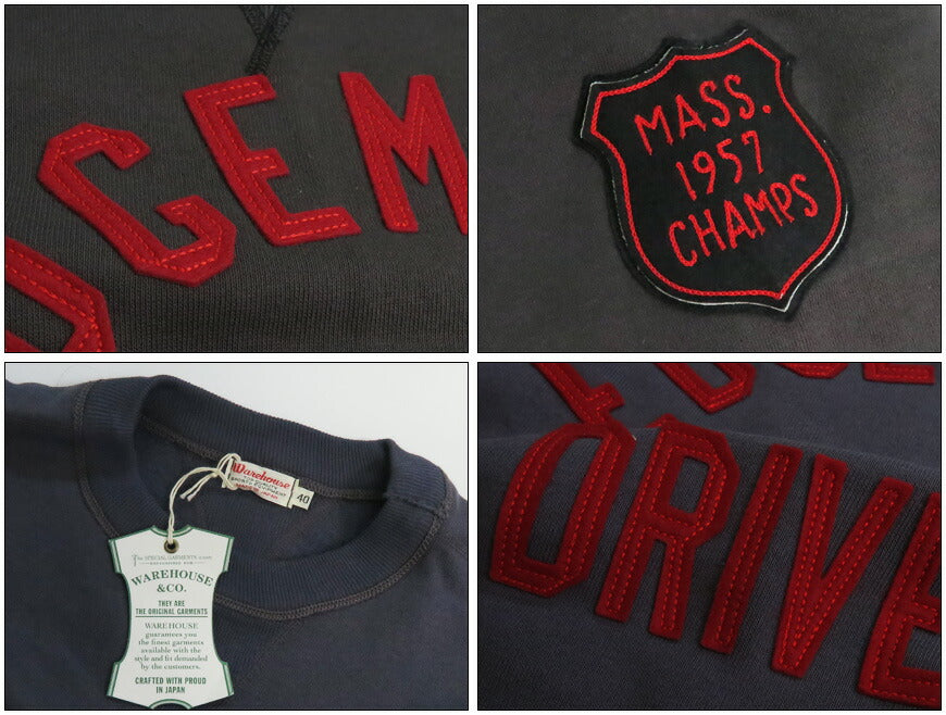 ウェアハウス WAREHOUSE 長袖 クルーネック スウェット アップリケ フェルト刺繍ワッペン Lot.401 EDGEMERE 4本針 【2026年春夏新作】