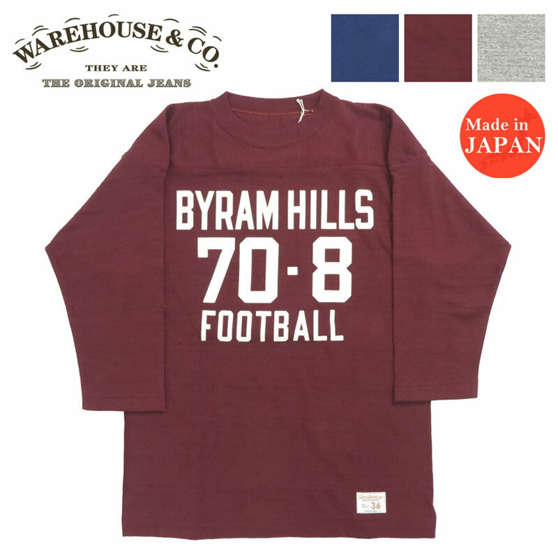 ウェアハウス WAREHOUSE 7分袖 Tシャツ フットボール "BYRAM HILLS" WH4063【2024-25年秋冬新作】