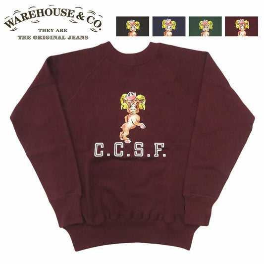 ウェアハウス WAREHOUSE 長袖 ラグランスリーブ  クルーネック スウェット フロッキープリント C.C.S.F. Lot.409 【20025年秋冬新作】