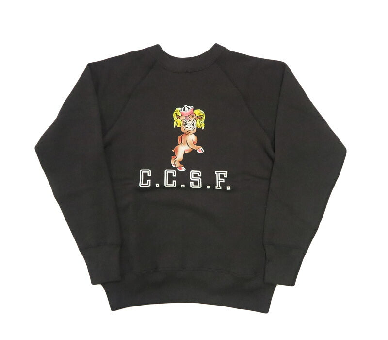 ウェアハウス WAREHOUSE 長袖 ラグランスリーブ  クルーネック スウェット フロッキープリント C.C.S.F. Lot.409 【2025年秋冬新作】