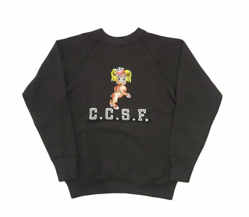 ウェアハウス WAREHOUSE 長袖 ラグランスリーブ  クルーネック スウェット フロッキープリント C.C.S.F. Lot.409 【2025年秋冬新作】