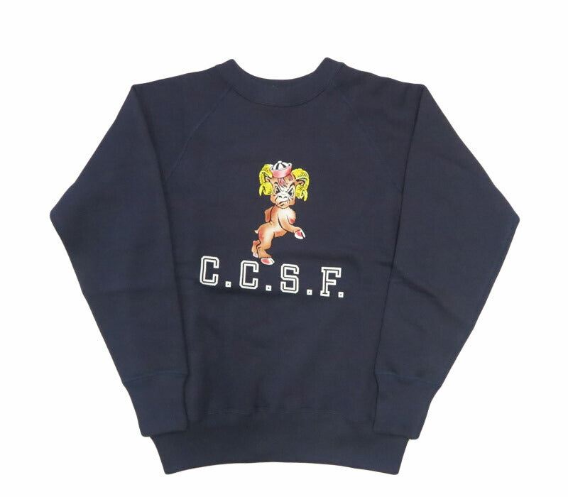 ウェアハウス WAREHOUSE 長袖 ラグランスリーブ  クルーネック スウェット フロッキープリント C.C.S.F. Lot.409 【2025年秋冬新作】