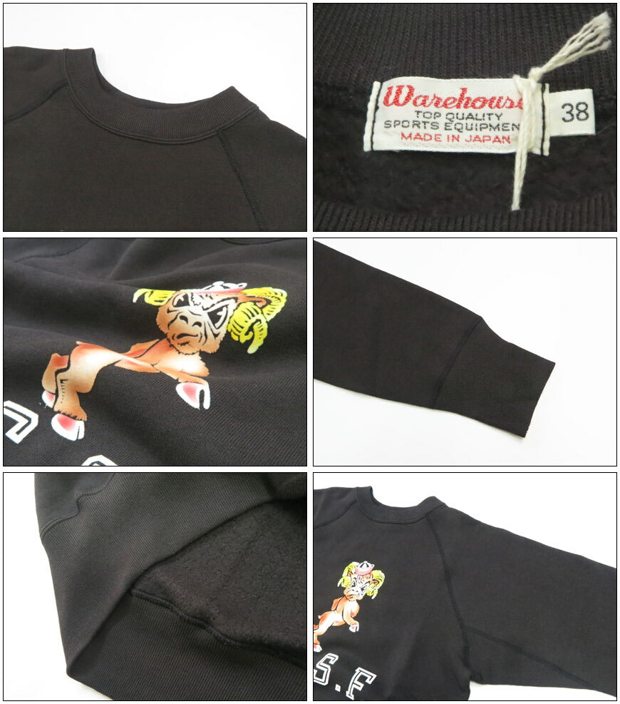 ウェアハウス WAREHOUSE 長袖 ラグランスリーブ  クルーネック スウェット フロッキープリント C.C.S.F. Lot.409 【2025年秋冬新作】