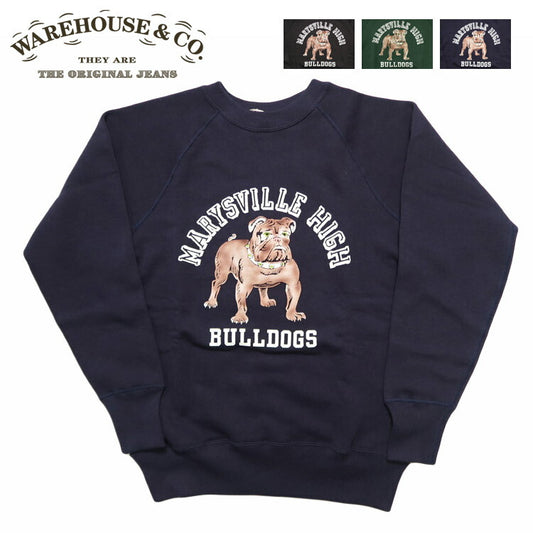 ウェアハウス WAREHOUSE 長袖 ラグランスリーブ  クルーネック スウェット フロッキープリント