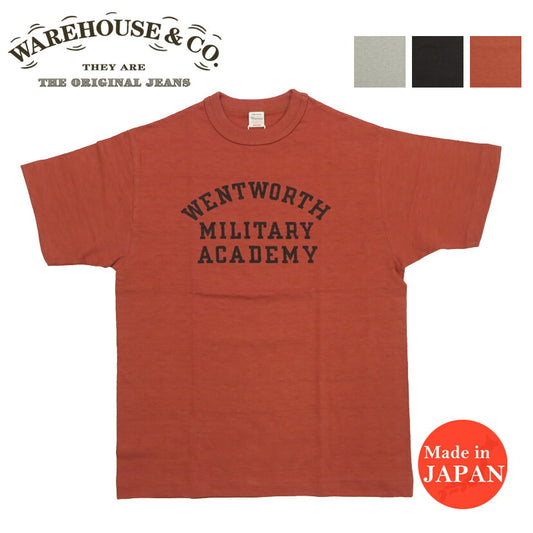 ウェアハウス WAREHOUSE プリント 半袖 Tシャツ MILITARY ACADEMY シャドーボーダー ローゲージ編み WH4601【2025年春夏新作】