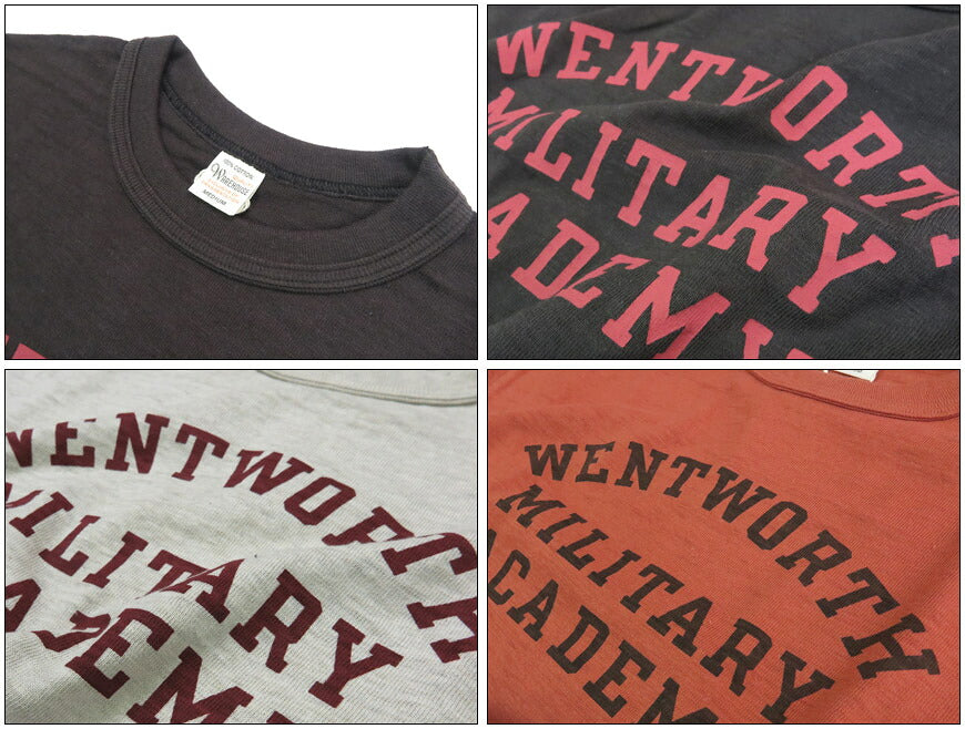 ウェアハウス WAREHOUSE プリント 半袖 Tシャツ MILITARY ACADEMY シャドーボーダー ローゲージ編み WH4601【2025年春夏新作】